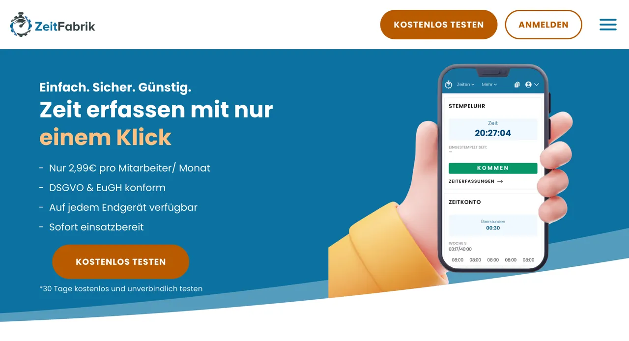 Die Website der Zeiterfassung ZeitFabrik